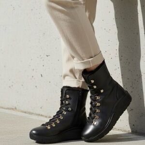 Stuart Weitzman Black Leather  Winter Boots with Gold Accents 6.5